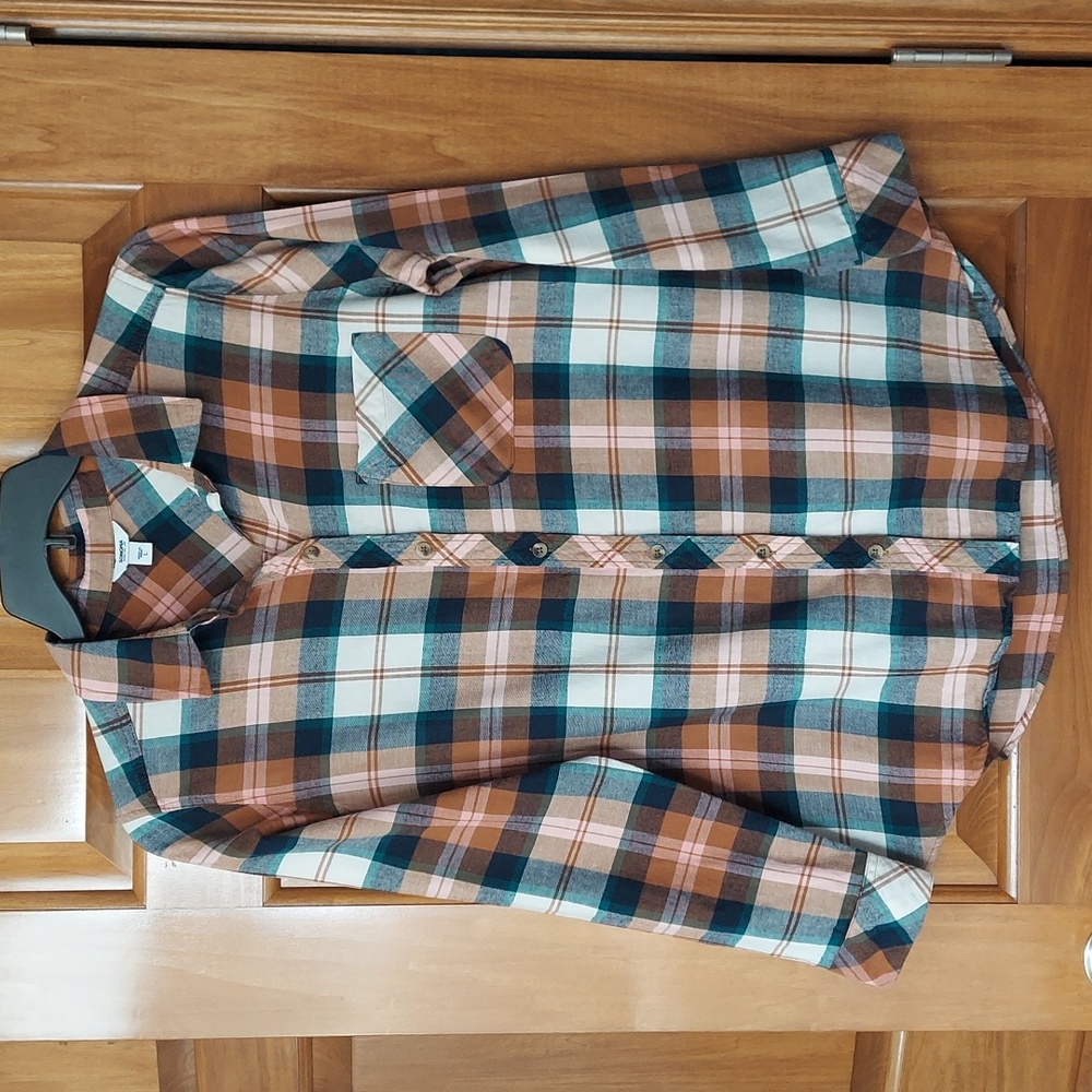 Sonoma Women's Brown, Multi Plaid Button-Down Soft Shirt, Size Large, Like New ▪